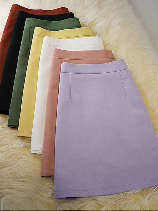 ZOKI Elegant Women Mini Skirt High Waist Summer Fashion A Line Korean Zipper Up Ladies Skirts Casual Solid Korean Female Skirt